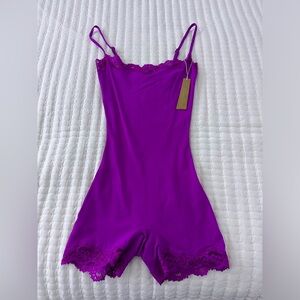 SKIMS Purple Lace Trim Bodysuit